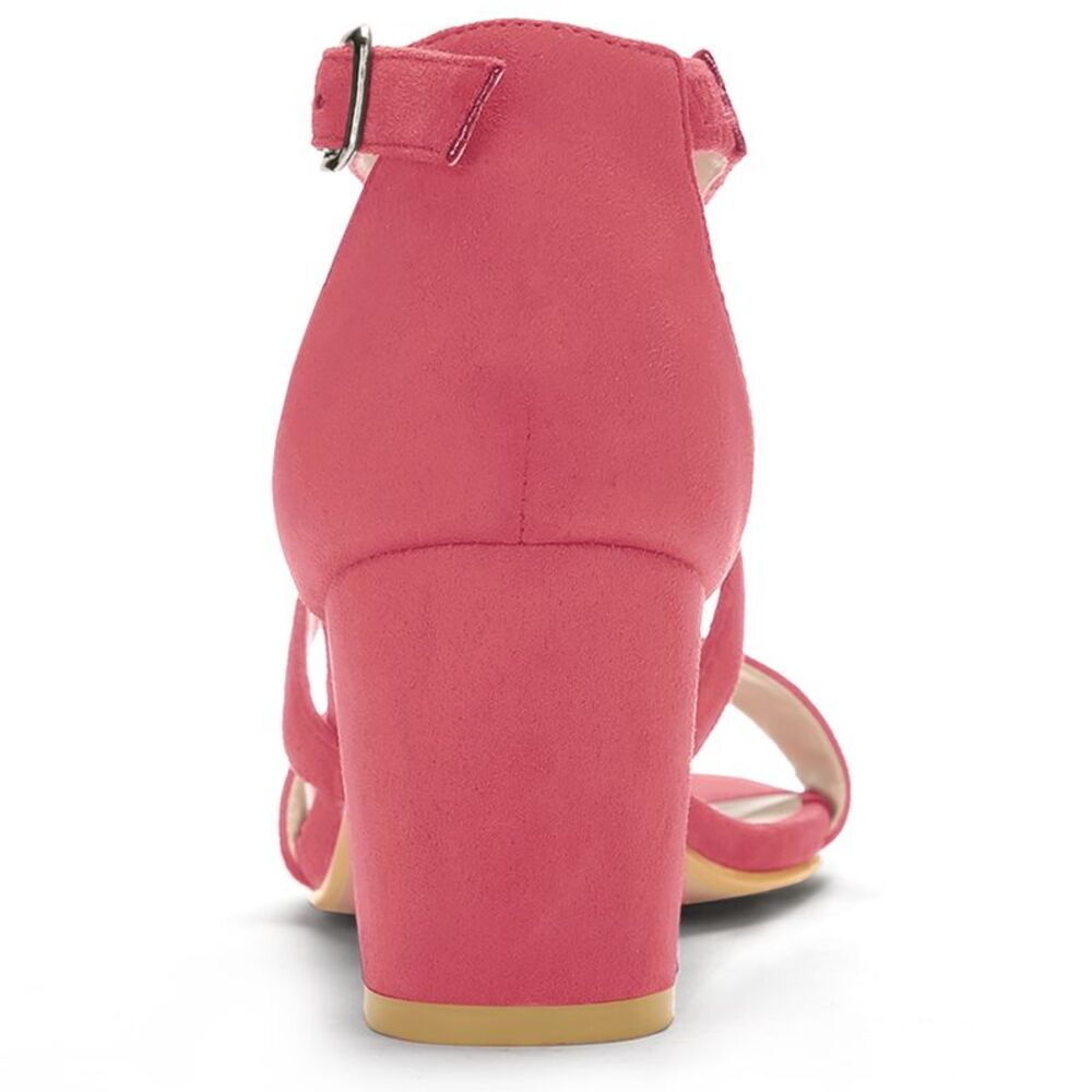Women's Open Toe Mid Heel Braided Ankle Strap Orange Sandals Watermelon Red - Picture 3 of 6